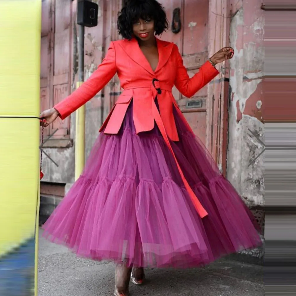 

Фиолетовая пышная фатиновая юбка макси Элегантная длинная юбка с рюшами на заказ для выпускного вечера Очень пышная танцевальная юбка из тюля без верха