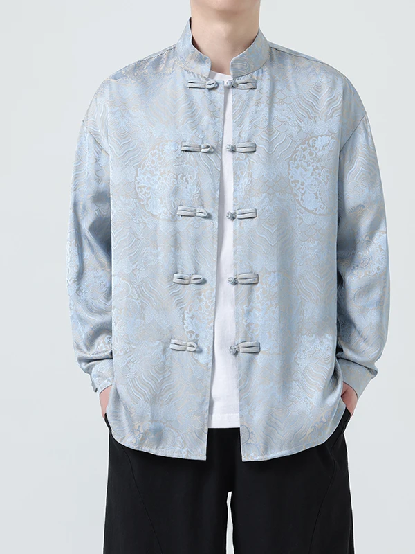 

Новая мужская одежда в китайском стиле irt 2025 New Faion Long Sve с воротником-стойкой и пуговицами, свободная повседневная одежда, без зарегистрированного бренда