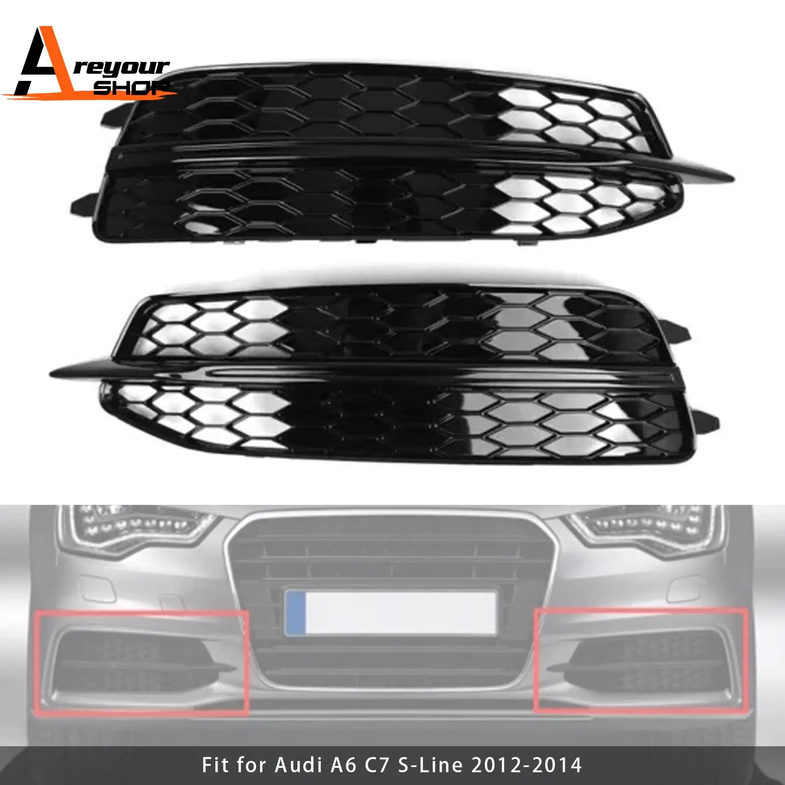 

2X Car Front Bumper Fog Light Grilles For Audi A6 C7 S-Line 2012-2014