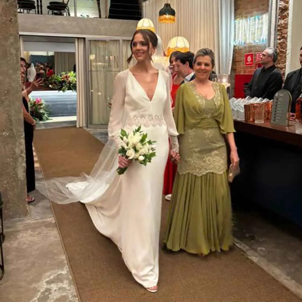Maßgeschneiderte Spitze Taille Brautkleid Laterne Ärmel Chiffon Vestidos de Novia Gericht Zug Boho Brautkleider