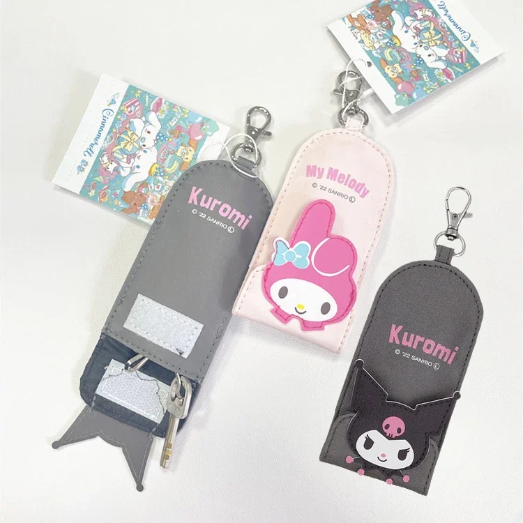 

Sanrios Kuromi Mymelody, мультяшный выдвижной чехол из искусственной кожи для ключей, милый аниме, противокражный выдвижной чехол для хранения ключей
