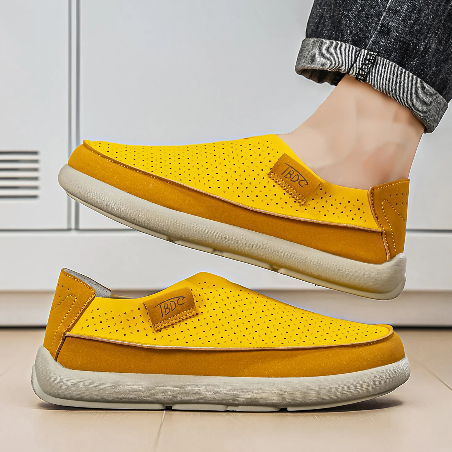 

Men's Breathable Hollow Out Casual Shoes, Soft Sole Lightweight Non-slip Slip On Loafers, Hand Stitched Men Footwear
