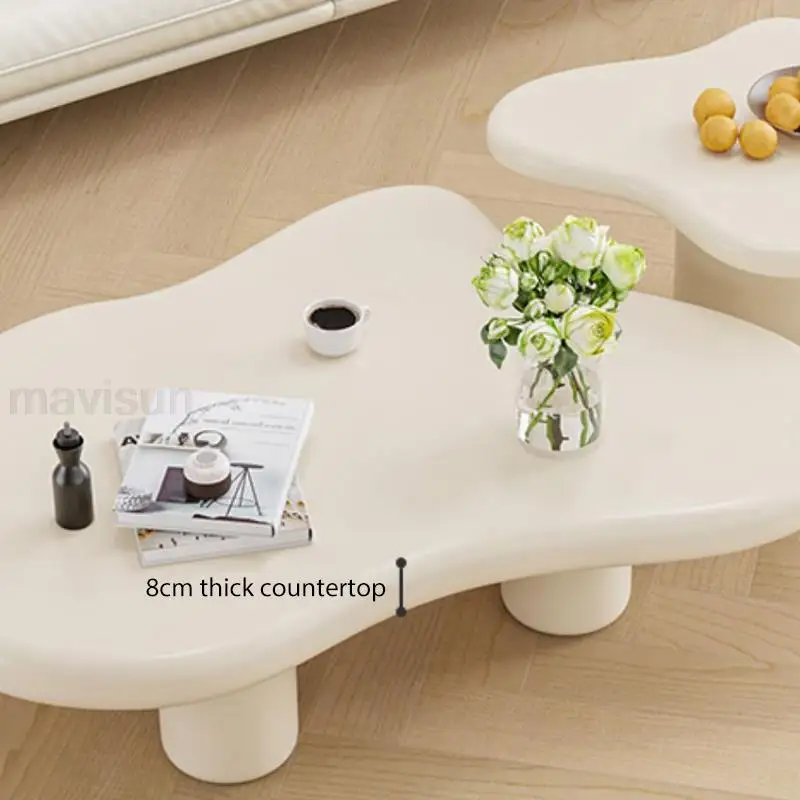 Creamy style Sliold Wood Tea Table In White Modern Apartment Living Room Furniture Household Simplicity Cloud Coffee Table Set image 5