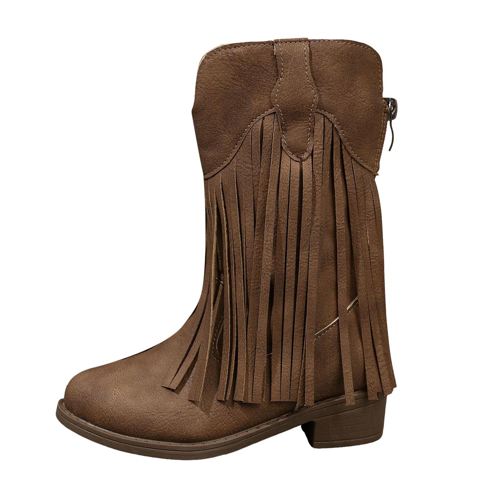 

Детские резиновые сапоги, детские кожаные ковбойские сапоги с кисточками на толстом каблуке, простые рукава, модные и повседневные детские ковбойские сапоги средней длины