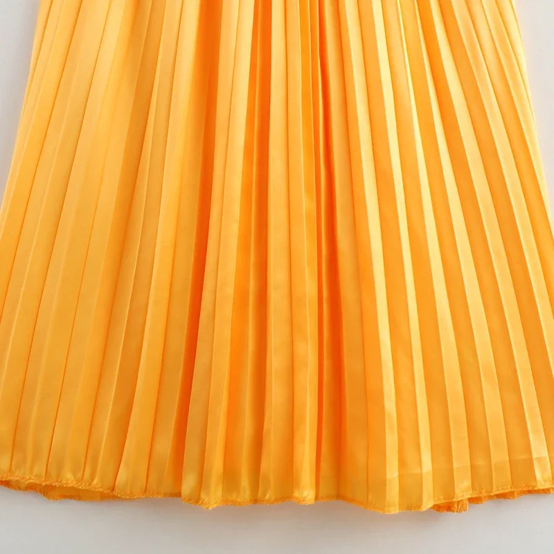 TRAF Women's Cut-Out Sleeveless Slip Dress Summer 2024 Midi Pleated Dress Orange Backless Maxi Dress Fashion High Street Dresses