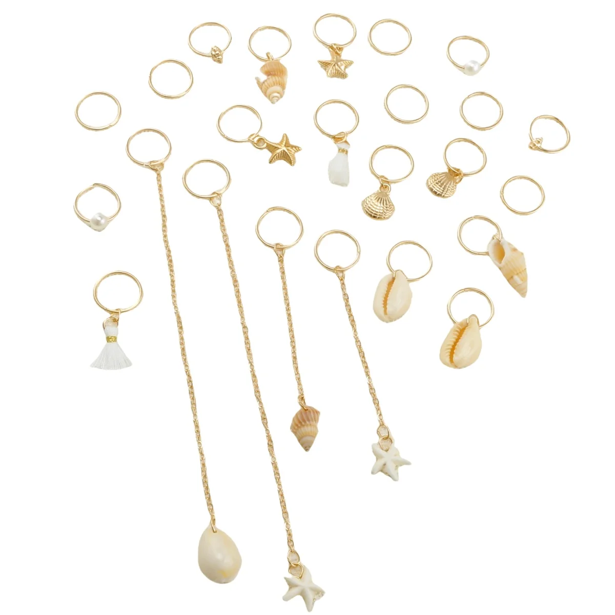 24 pièces de pendentifs étoile de mer et pendentifs conque avec des anneaux de cheveux et des anneaux de cheveux sont parfaits pour prendre des photos au bord de mer