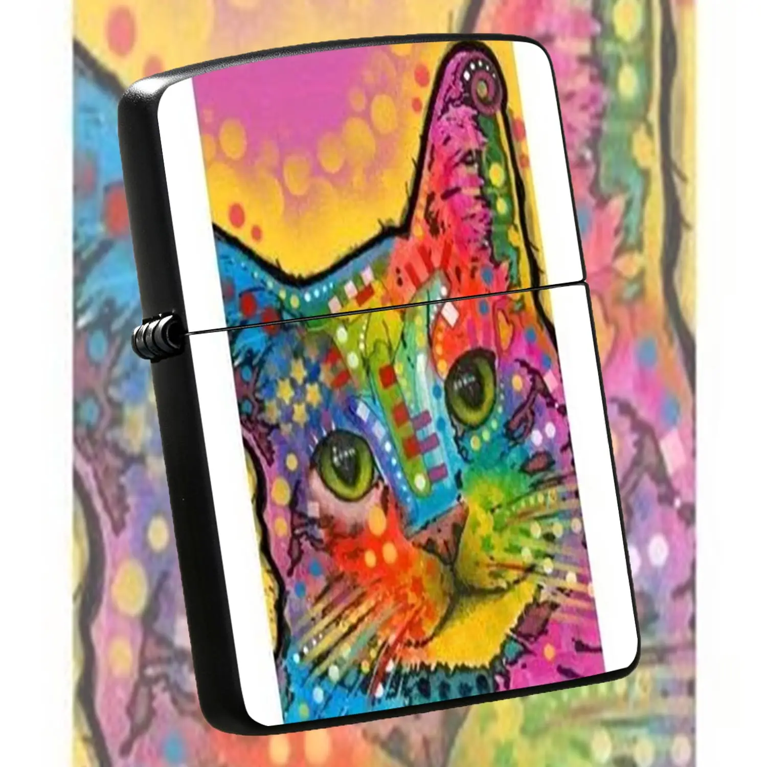 Creative ColorfulArt Cat Pattern Pocket Lighter, Vibrant Psychedelic Pet Painting Portable Ignition Device, Multi-scenario Applicable Exquisite Fun Accessory, Ideal Unique Gift For Art Lovers And Trendy Enthusiasts A Humorous And Interesti