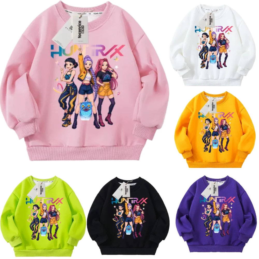 KPop شيطان الصيادين فتاة Crewneck البلوز الخريف الاطفال ملابس رياضية رقيقة هوديي الأطفال طويلة الأكمام البلوفرات القمم رياضية #1