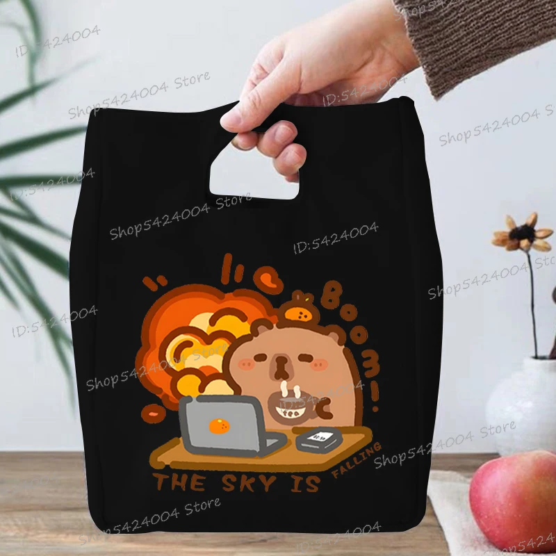 Funny Words for Workers Capybaras Print Lunch Bag Women Christmas Animals Trees Lunch Tote Box Student Capybara Lover Bento Bags