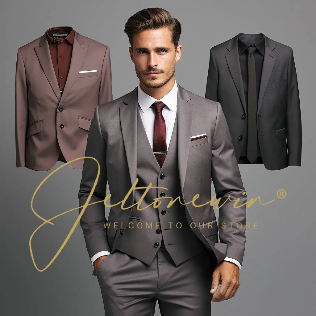 

Jacket Pants High End Brand Boutique Fashion Solid Color Suit 3piece Set Slim Men's Casual Business Office Suit Suits For Men