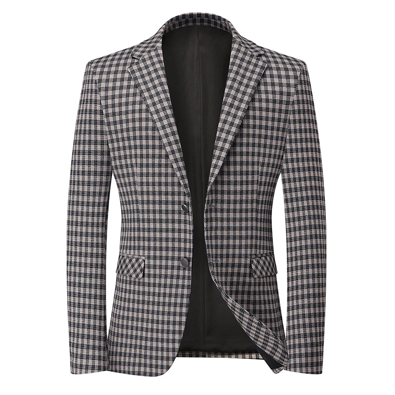 

Fashion Men Checkered Pattern Wool Blazers Slim Fitting Suit Gentlemen's Plaid Jackets Effortless Attire Smart Casual Menswear