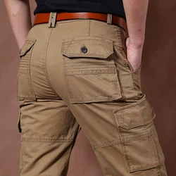 Khaki Cargo Pants Men Cotton Militar Safari Green Multi-pockets Baggy Denim Men Casual Pants Trousers Overalls Joggers Autumn