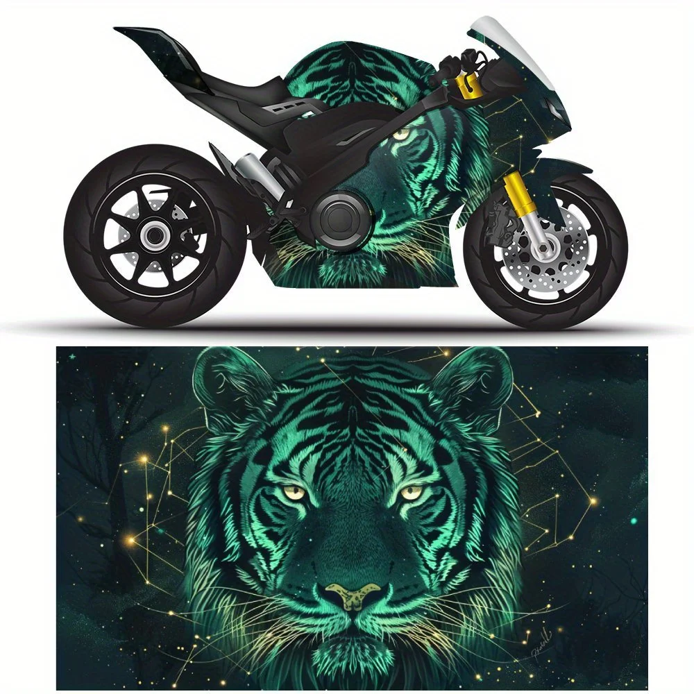 

Galaxy Fantasy Green Fluorescence Tiger Print Motorcycle Full Wrap Stickers Decorative Motorcycle Race Color Change Decal Film P
