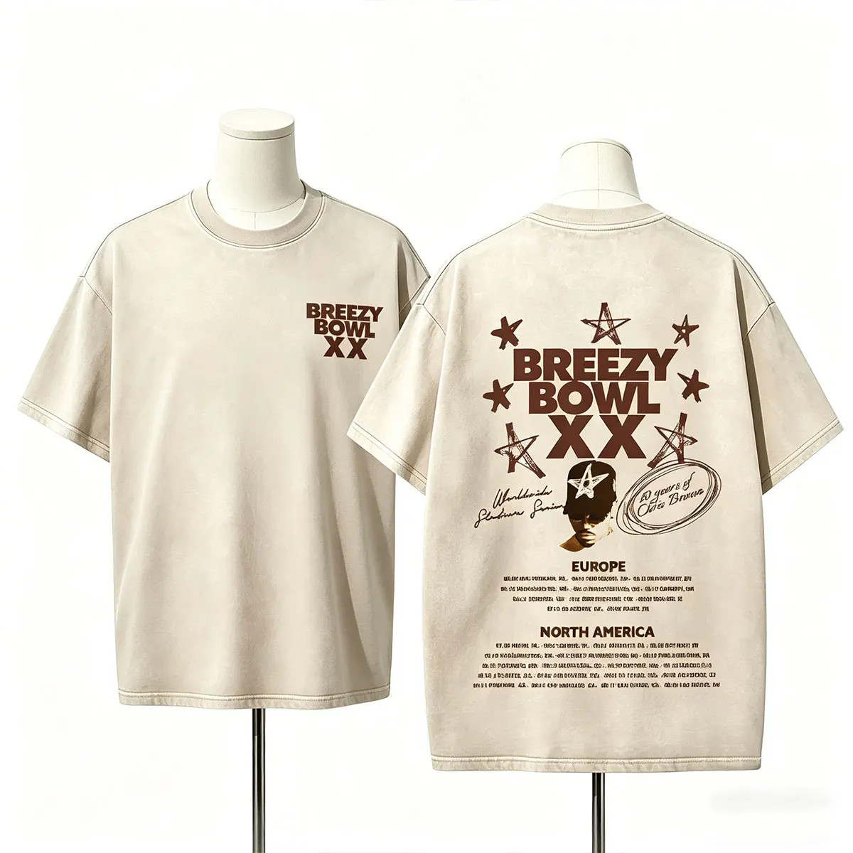 

Washed Vintage Rapper Chris Brown Breezy Bowl XX Tour T-shirt Men Casual Cotton T Shirts Men's Summer Hip Hop Oversized T-shirts