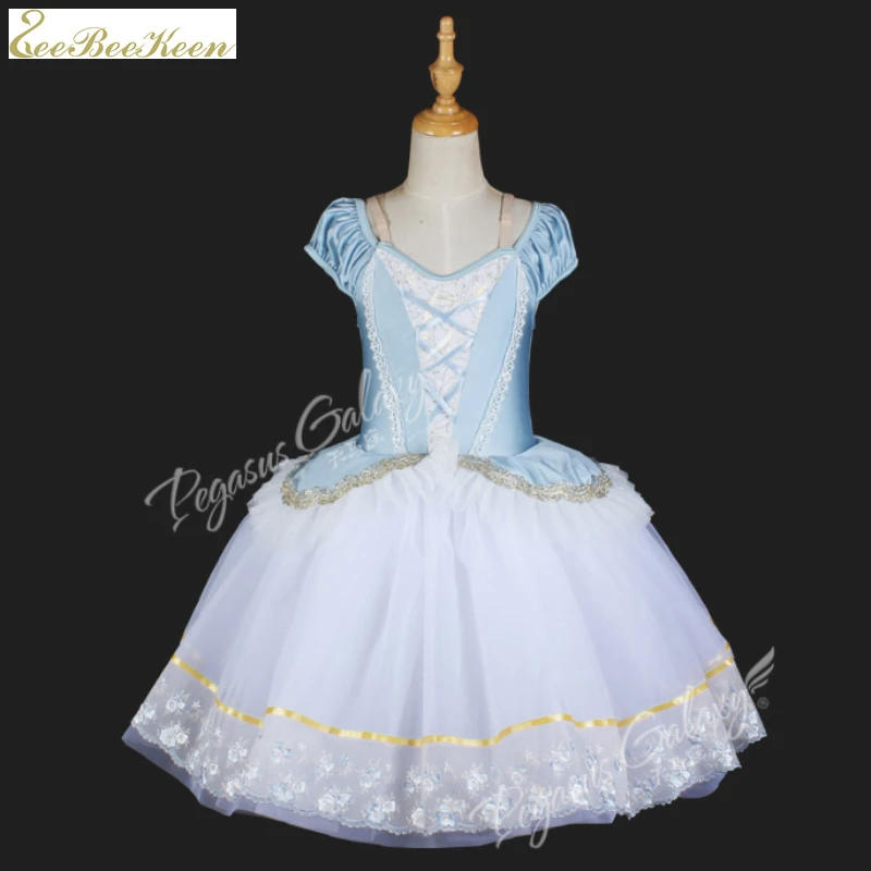 

Embroider long skrit ballet tutu dress girls blue lacing ballet stage dance costume ballerina adult clothes women ballet costume