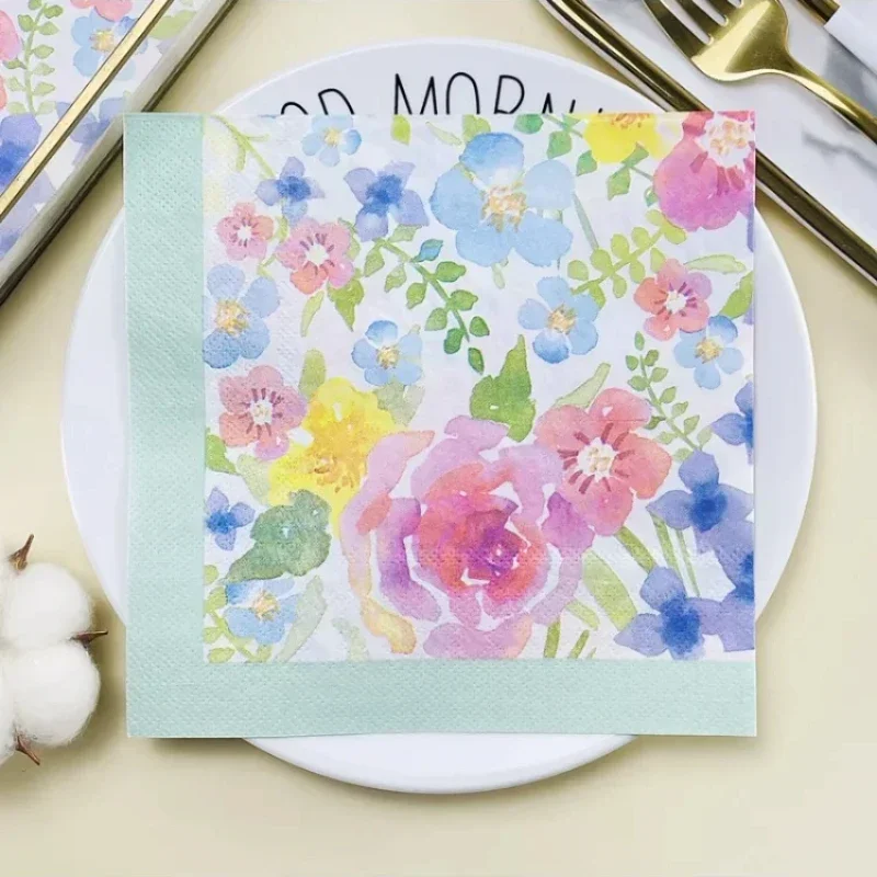

20pcs 33cm 2Layer Light Blue Decorative Napkins Colorful Flower Party Napkins Watercolor Creative Mural Paper DIY Decoupage Pape