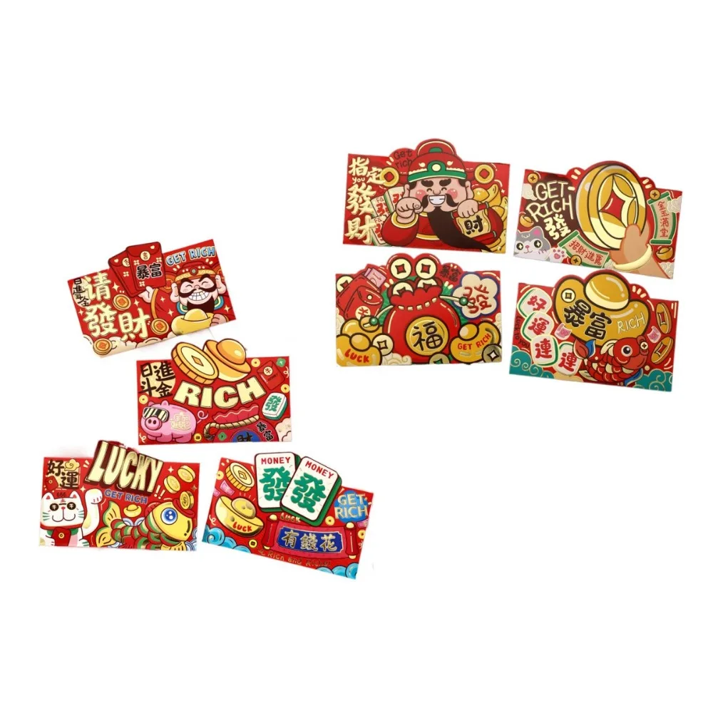 8Pcs Chinese 2025 Year Red Envelope Blessing Best Wishes 3D New Year Red Packet HongBao Spring Festival Lucky Red Pockets