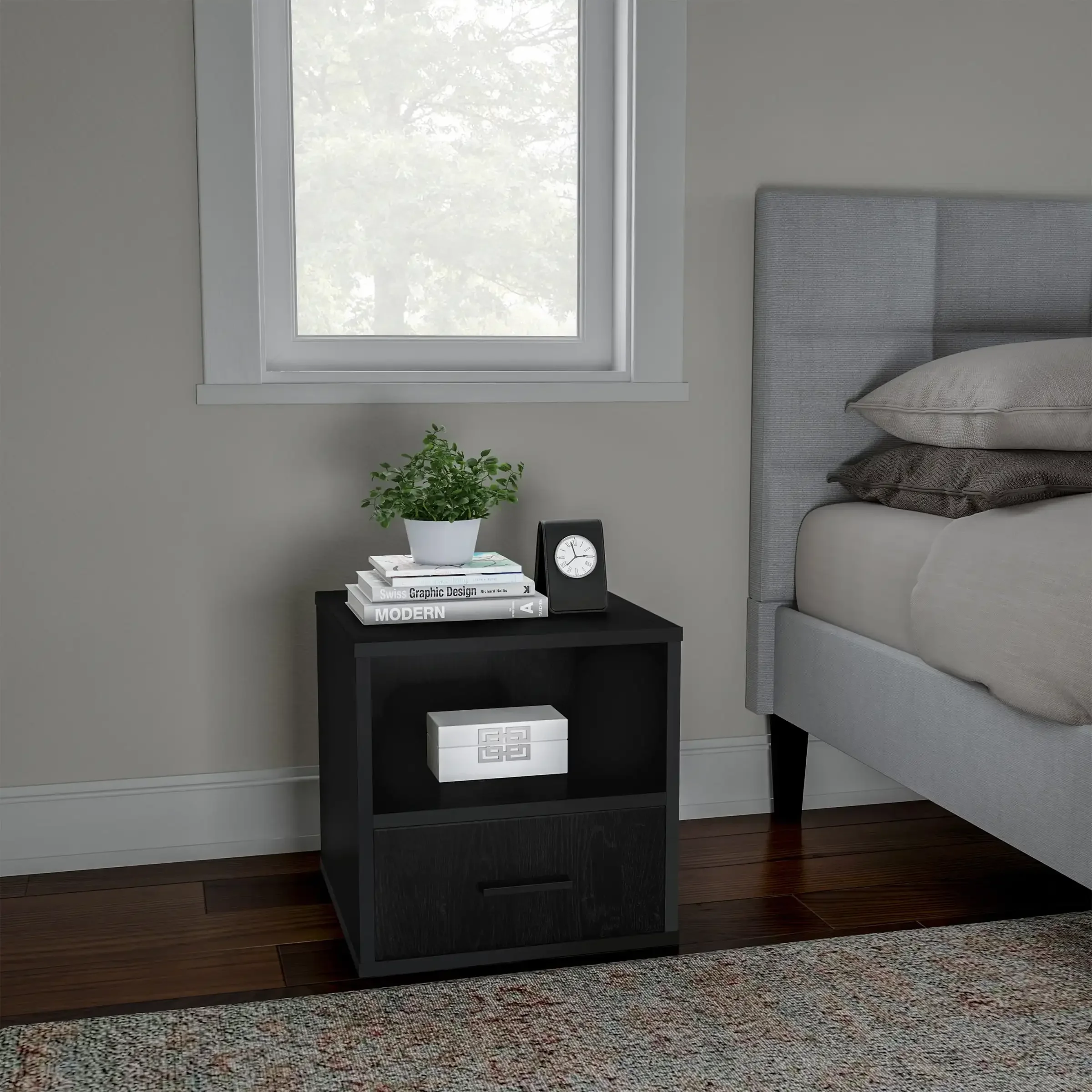 Home End Table for Bedroom, Living Room, or Office (Black)