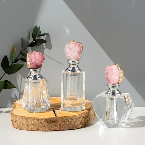 150Pcs 2ml Pink Crystal Perfume Bottle,with Glass Rod and Handmade Heart, Essential Oil Packaging Empty Bottle