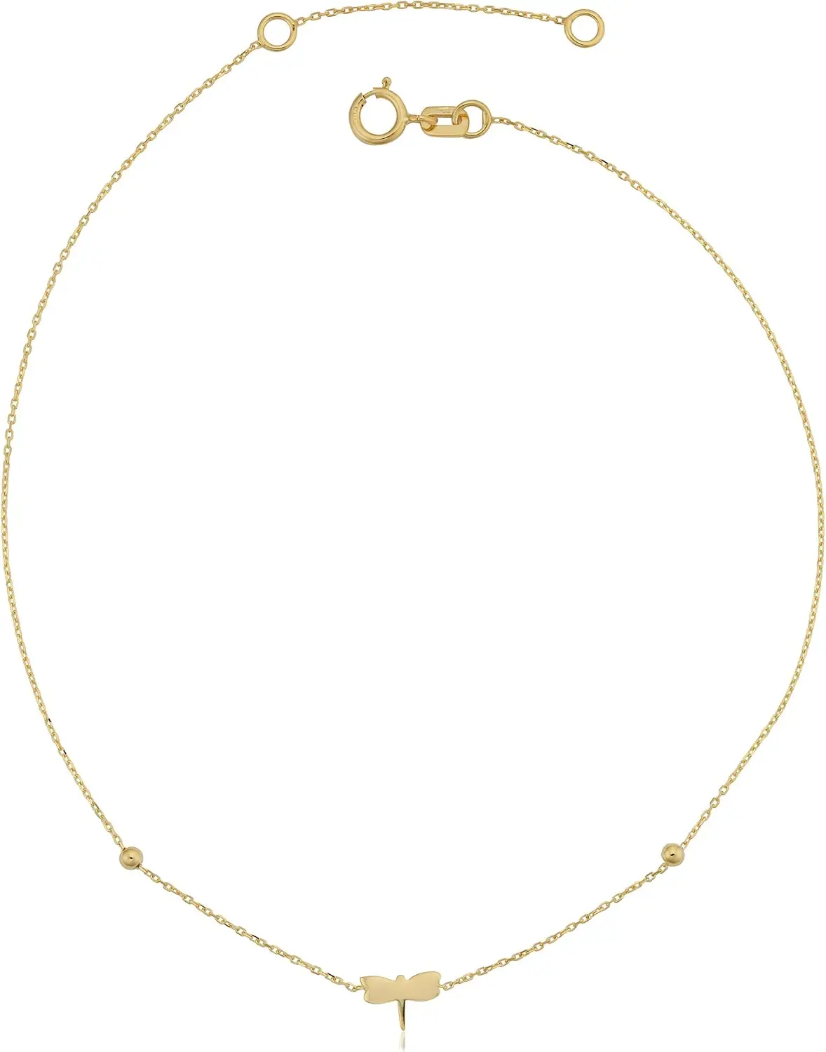 

14k Yellow Gold Dragonfly Adjustable Length Anklet (fits 9 or 10 inch)