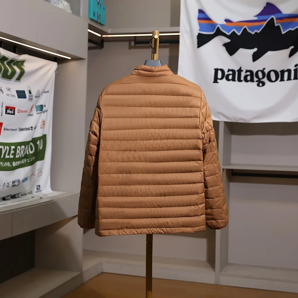 Men's Lightweight Warm Outdoor Du down Jaet Stand Collar Autumn Winter Faionable Versatile Clothing Nylon Fabric Long S...