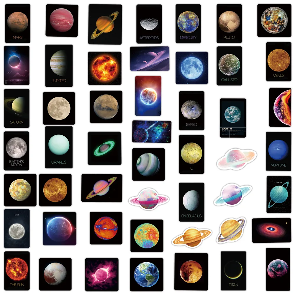 50pcs Universe Planets Stickers Laptop Stationary Scrapbook Notebook Luggage Aesthetic Outer Space DIY Decals for Kids Gift