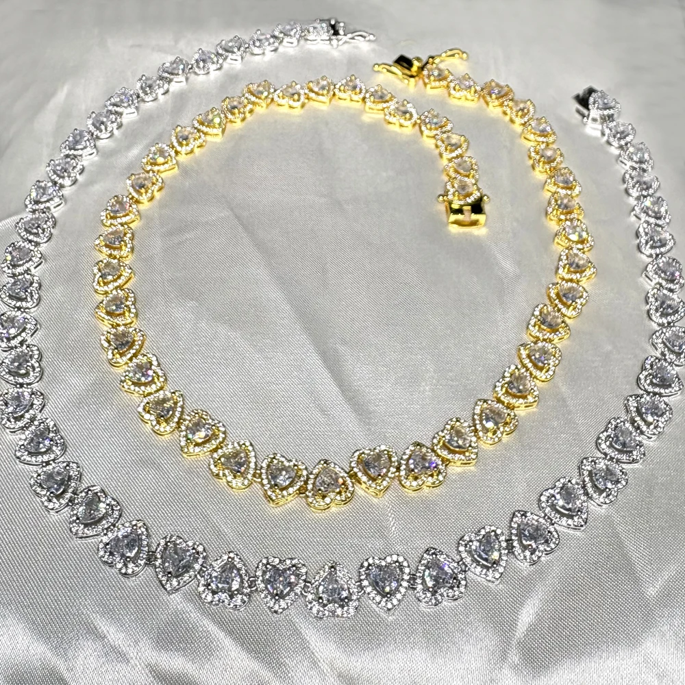 Heart CZ Tennis Chain Choker Necklace Micro Paved Iced Out Bling Cubic Zirconia Luxury Heart Shaped Lovely Charm Short Necklace