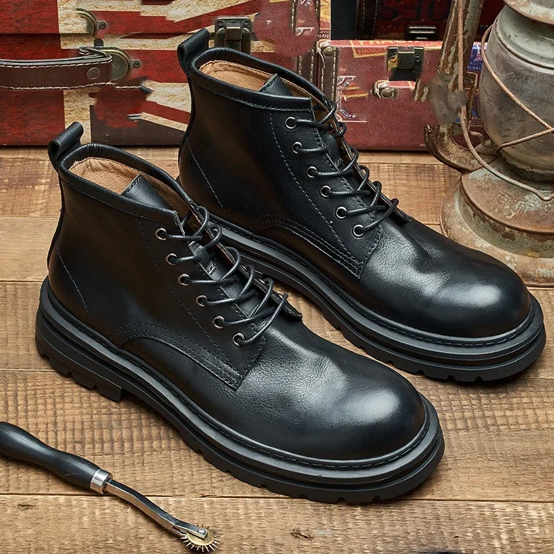 Men's Retro Ankle Leather Boots Luxury Brand Quality Handmade Genuine Leather Comfortable Autumn New Office Chelsea Shoes Male