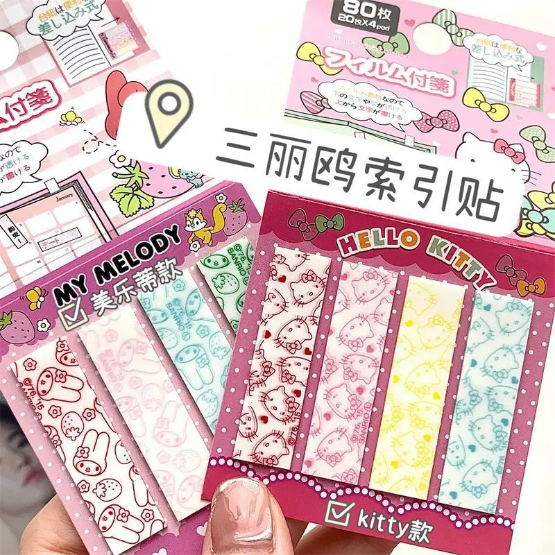 Sanrio Hello Kitty Index Sticker Cartoon Melody Little Twin Stars Pattern Sticky Note Sticker Tag Students Stationery