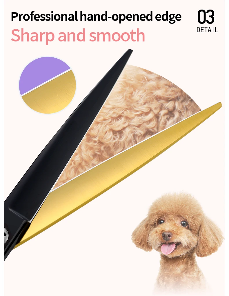 Fenice Professional Schwarz und Gold zweifarbige Hunde pflege Schere für kleine Hunde gerade gebogene Ausdünnung schere – Detail 6