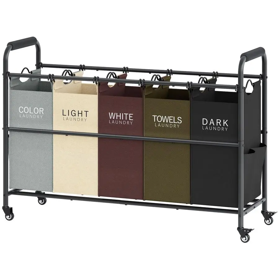 

5 Bag Laundry Sorter Cart, Laundry Hamper Sorter Basket with Heavy Duty Lockable Rolling Wheels for Clothes Storage, 5 Colors
