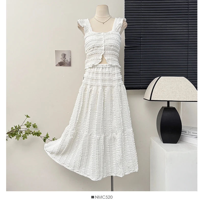 2025 nuevo verano mujeres de un solo pecho Mini camisola + cintura elástica una línea falda larga 2 uds conjunto trajes estilo playa