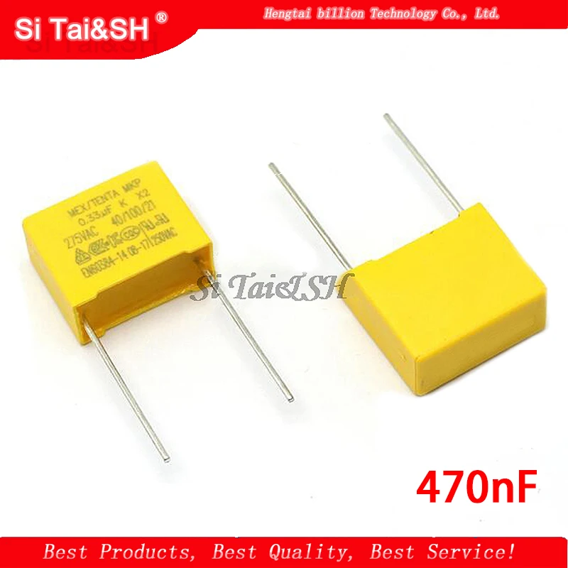 10pcs 470nF capacitor X2 capacitor 275VAC Pitch 15mm X2 Polypropylene film capacitor 0.47uF