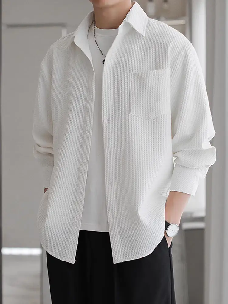 

Мужская рубашка с длинным рукавом, драпированная, повседневная, тонкая, весенне-летняя, однотонная, универсальная, на все сезоны, свободного кроя, не требует глажки.