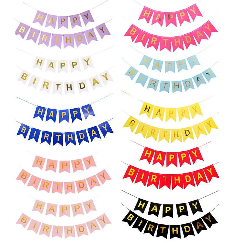 Family and friends happy birthday banner theme cake table party decoration pull flag boy girl party decoration supplies