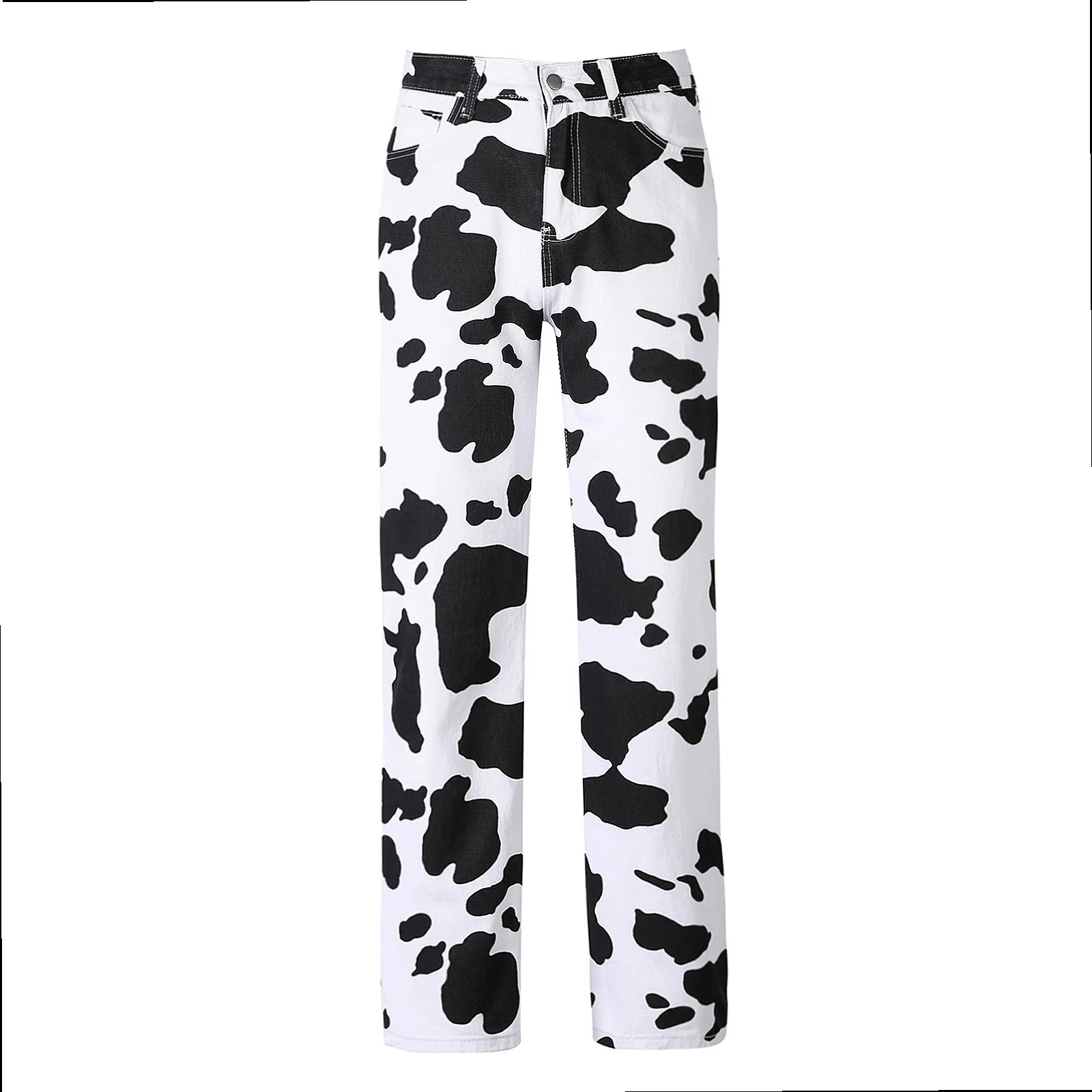 2021 new ins European and American style personalized printing loose straight jeans women's fashion high-waisted casual pants