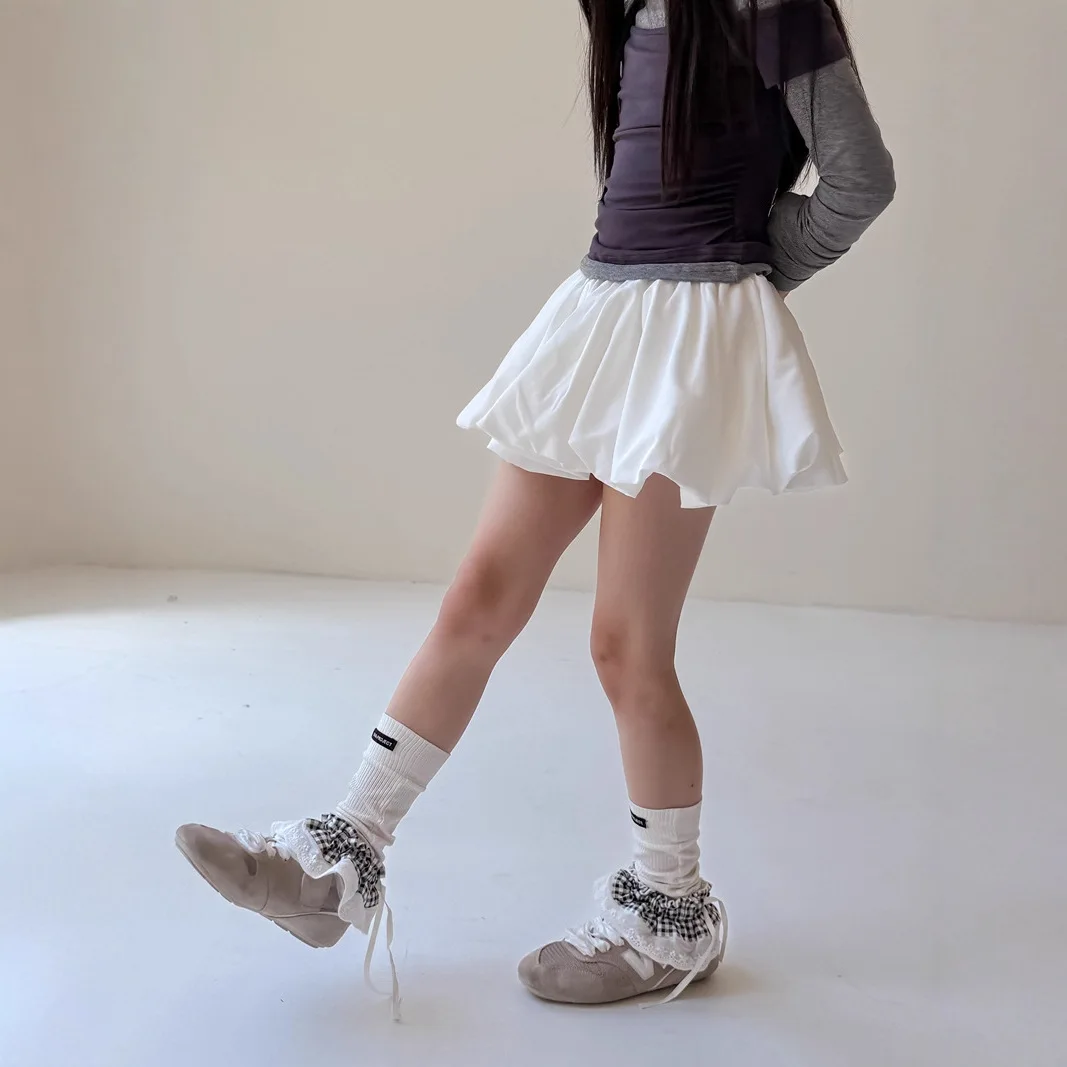 Girls Short Skirt White Lantern Skirt 2025 Autumn New Anti Light Lantern Cloud Bubble Skirt Pants Cute and Sweet