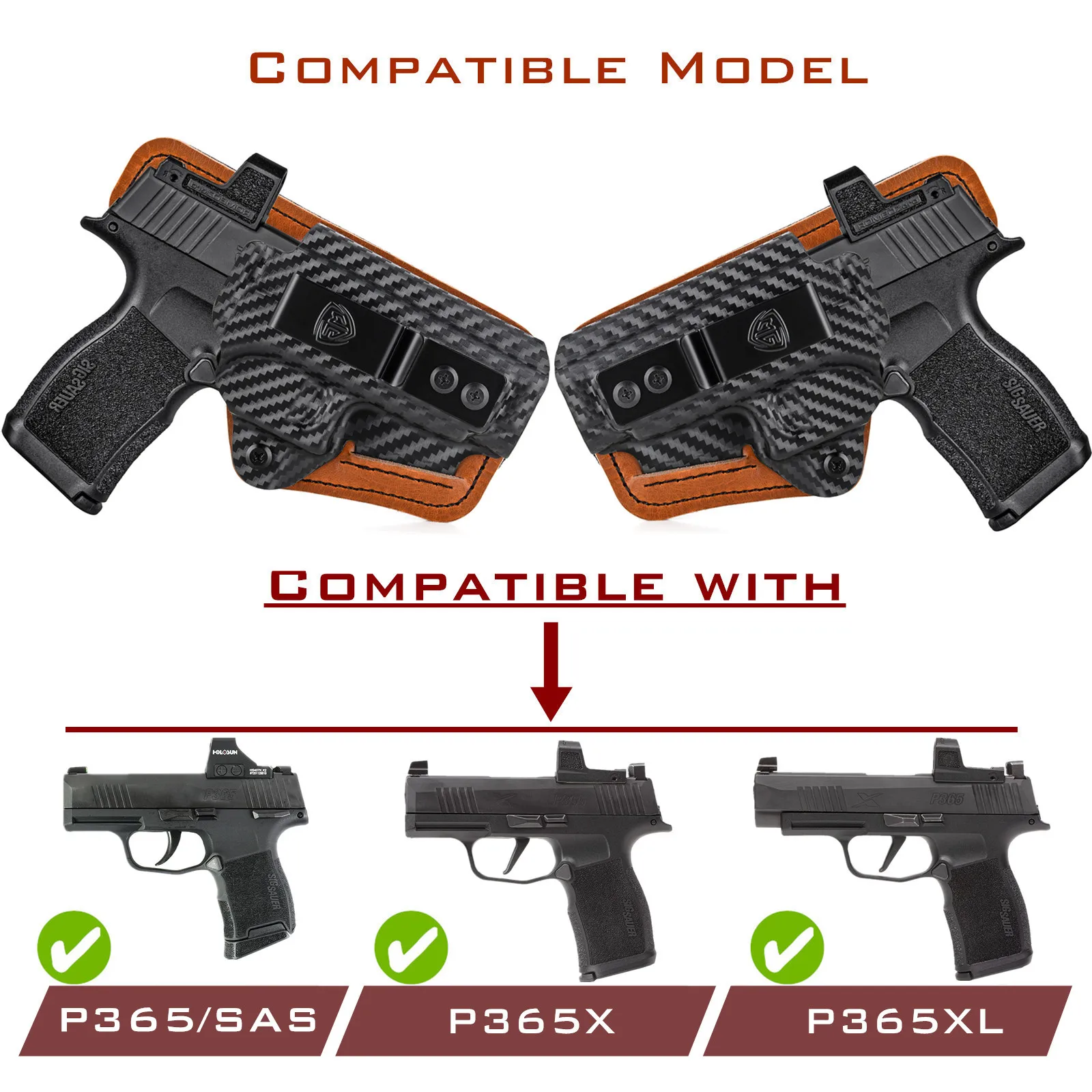 컴포트 패드가 있는 P365 홀스터, IWB Kydex 가죽 하이브리드 홀스터, Sig Sauer P365 P365X XL 레드 닷 옵틱스, 내부 은폐 캐리용