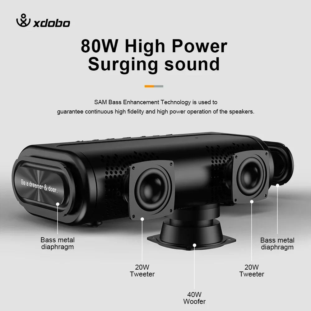 XDOBO Wireless Speakers Bluetooth-Compatiable IPX5 Outdoor Waterproof 80W High Power Deep Bass with Power Bank Function Boom Box