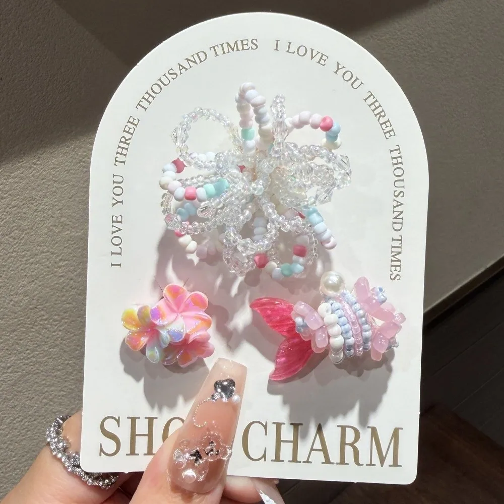 3pcs/set Flower Bead Chain Crystal Shoe Charms Tassel Pearl Handmade Jelly Flower Charm Korean Style Elegant