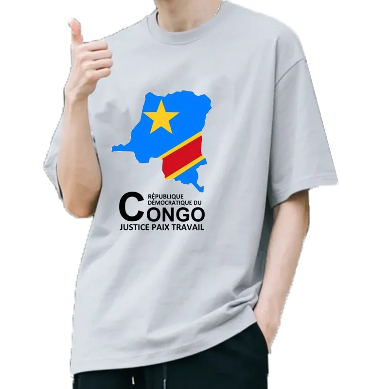 T-shirt manches courtes pour homme, estival et décontracté, avec carte du pays imprimée, Congo, COD, Kinshasa, Hip Hop,