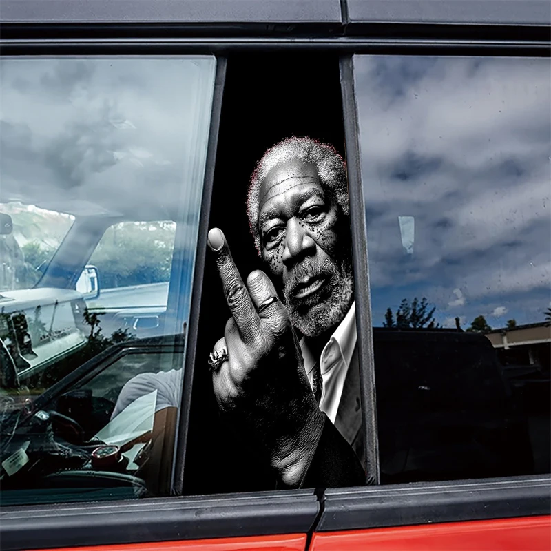 

2 pieces car center pillar stickers Middle-finger Morgan Freeman Scratch-resistant protective film