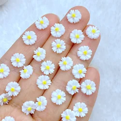100Pcs New Cute Resin 8mm Mini White Chrysanthemum Flat Back Fit Phone Deco Parts Embellishments For Hair Bows Accessories