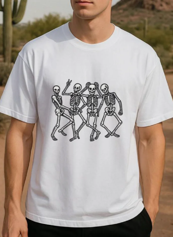White Skull Men's Printed Short-sleeved Shirt with A Funny and Fun Dancing Style and A Casual Commuting Printed Shirt As A Gift