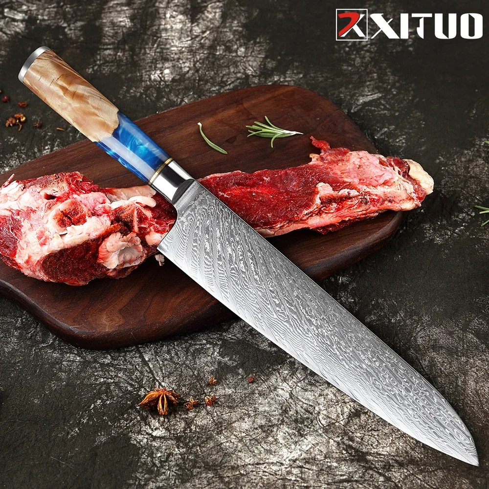 

Damascus Chef Knife 9inch Sharp Kitchen Slicing Knives Meat Sushi Cutting Chef Knife Damascus High Carbon Steel Classic Knife