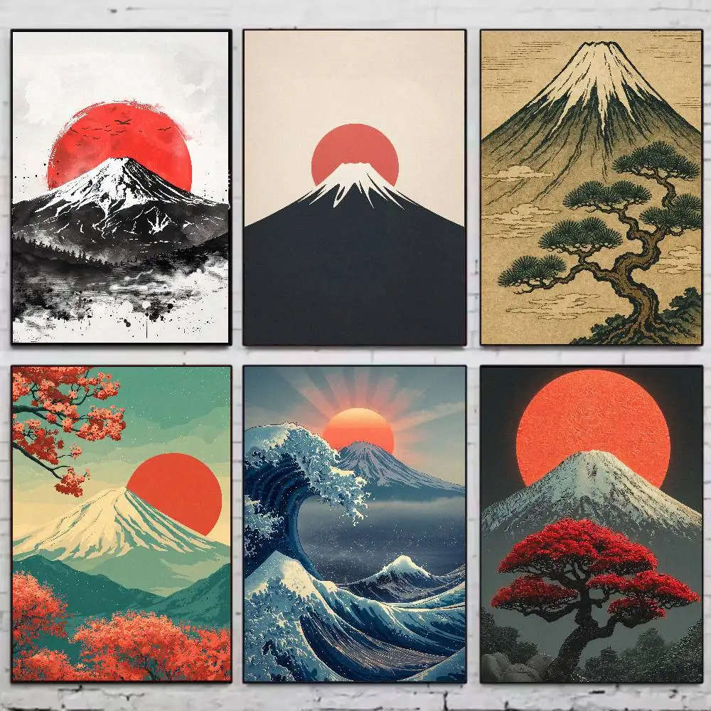 Japanese Ukiyo-e Mount Fuji Poster Vintage Great Wave Cherry Blossom Landscape Canvas Print Retro Room Bedroom Decor