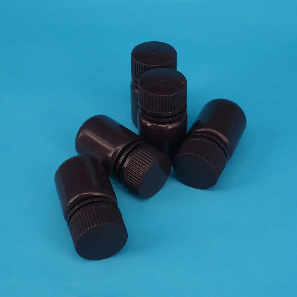 Lot5 5ml-500ml Brown PP Plastic Cylindrical Chemical Container Reagent Bottle