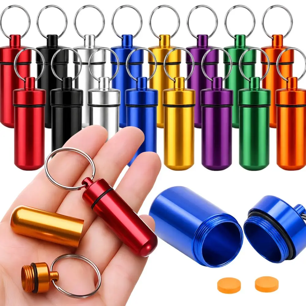 1/3pcs Random Color Aluminum Pill Box Keychain Mini Waterproof Capsule Container for Travel YMY