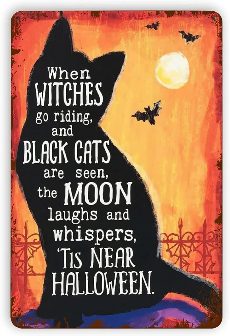 Witches Go Riding and Black Cats Halloween Metal Tin Signs Reproduction, Vintage Wall Decor Retro Art Tin Sign Funny Decora sign