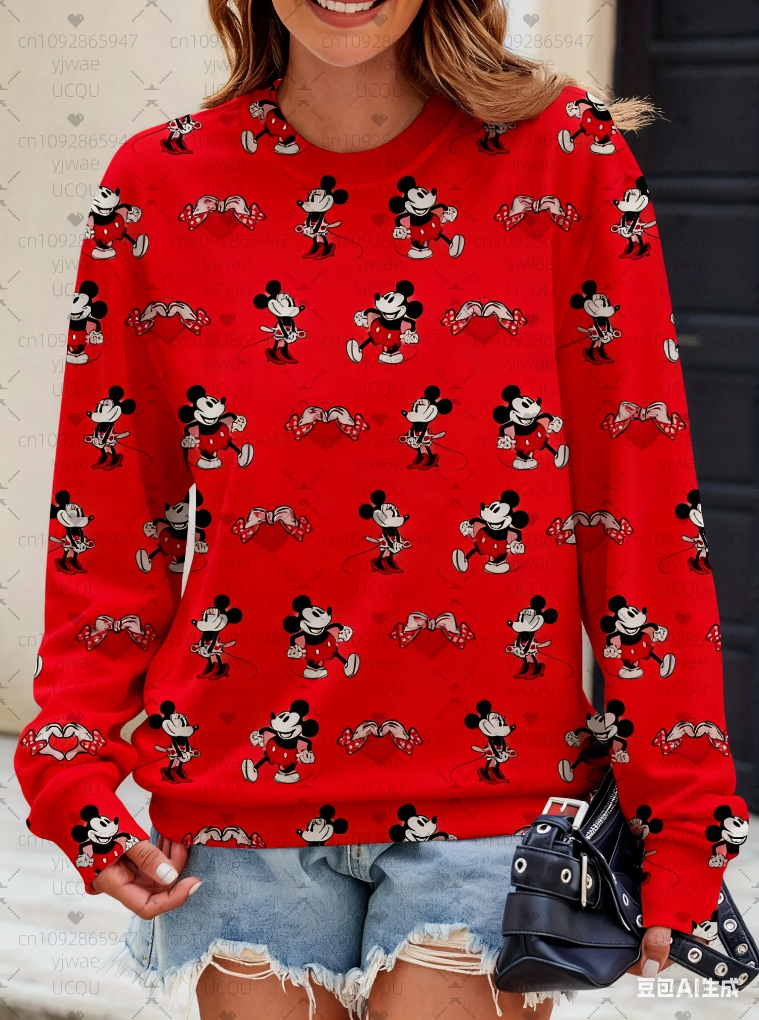 2025 Women Autumm Mickey Mouse Print Round Neck Sweatshirt With Pumpkin Women's Hoodie Females Girl Tops Women Clothing